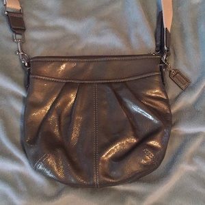 Coach pewter patent leather crossbody
